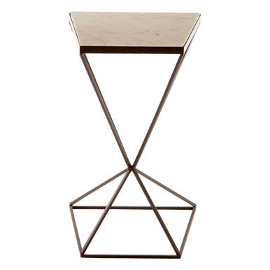 White Marble Side Table with Black Finish Pyramid Base