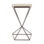 White Marble Side Table with Black Finish Pyramid Base