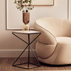 White Marble Side Table with Black Finish Pyramid Base