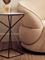 White Marble Side Table with Black Finish Pyramid Base