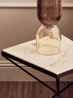 White Marble Side Table with Black Finish Pyramid Base