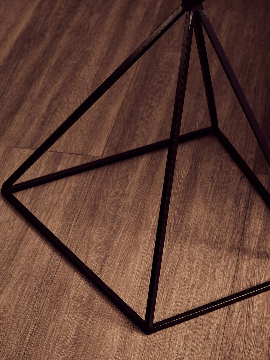 White Marble Side Table with Black Finish Pyramid Base