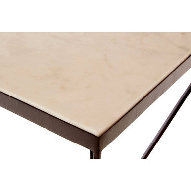 White Marble Side Table with Black Finish Pyramid Base
