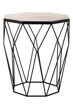 White Marble Octagonal Side Table with Black Finish Base