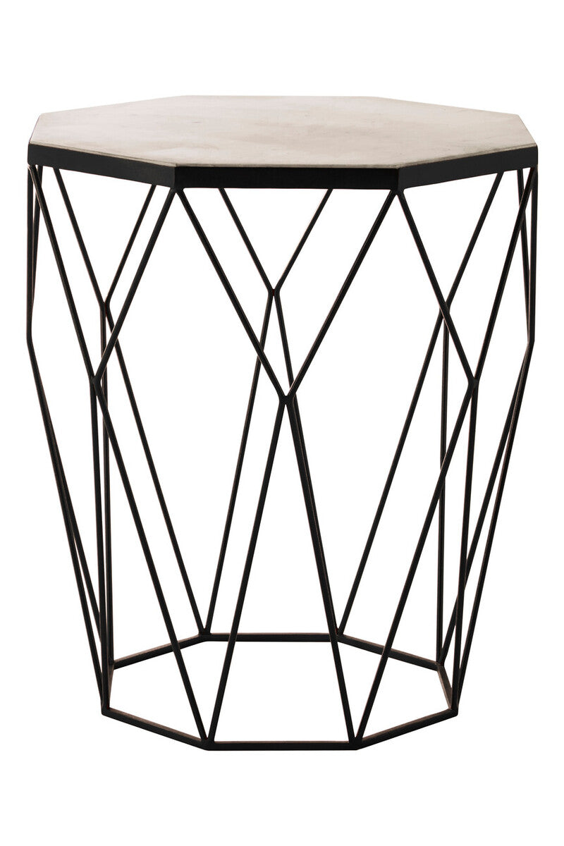 White Marble Octagonal Side Table with Black Finish Base