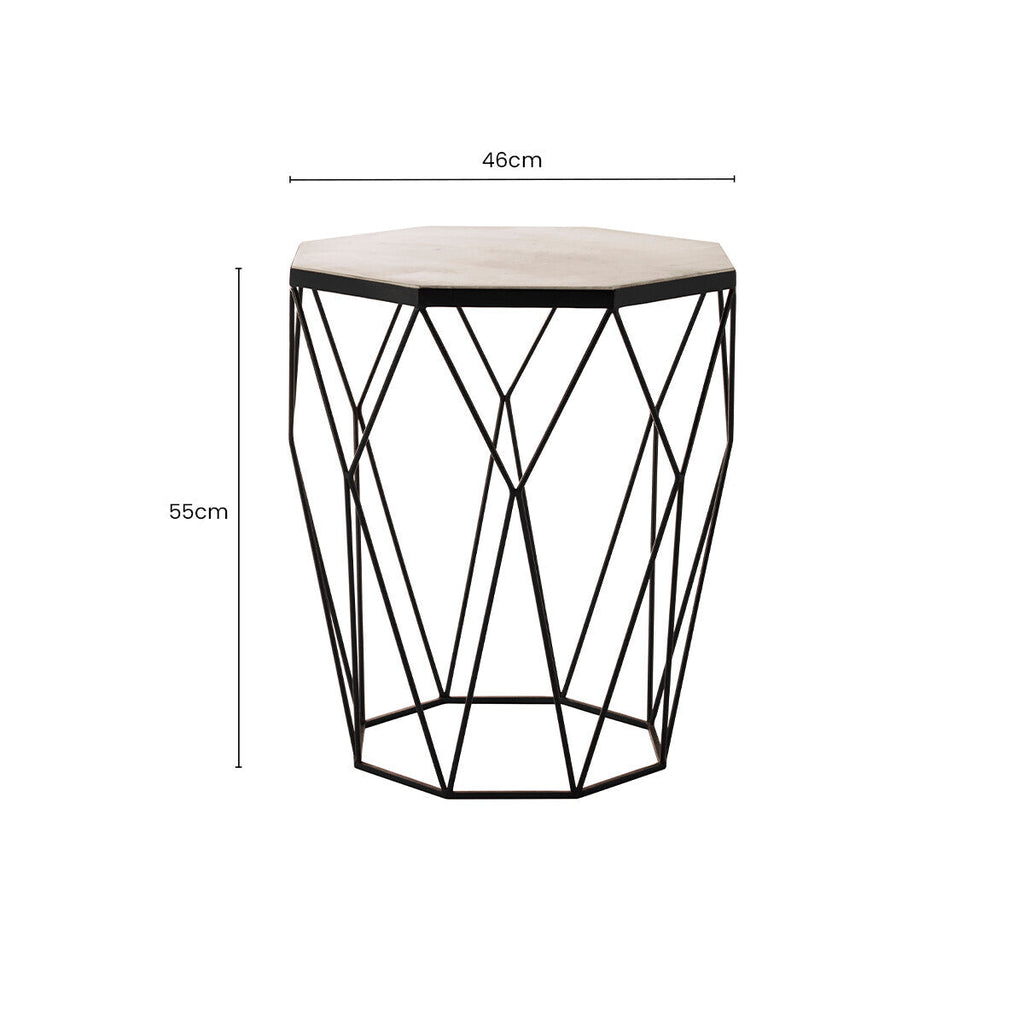 White Marble Octagonal Side Table with Black Finish Base