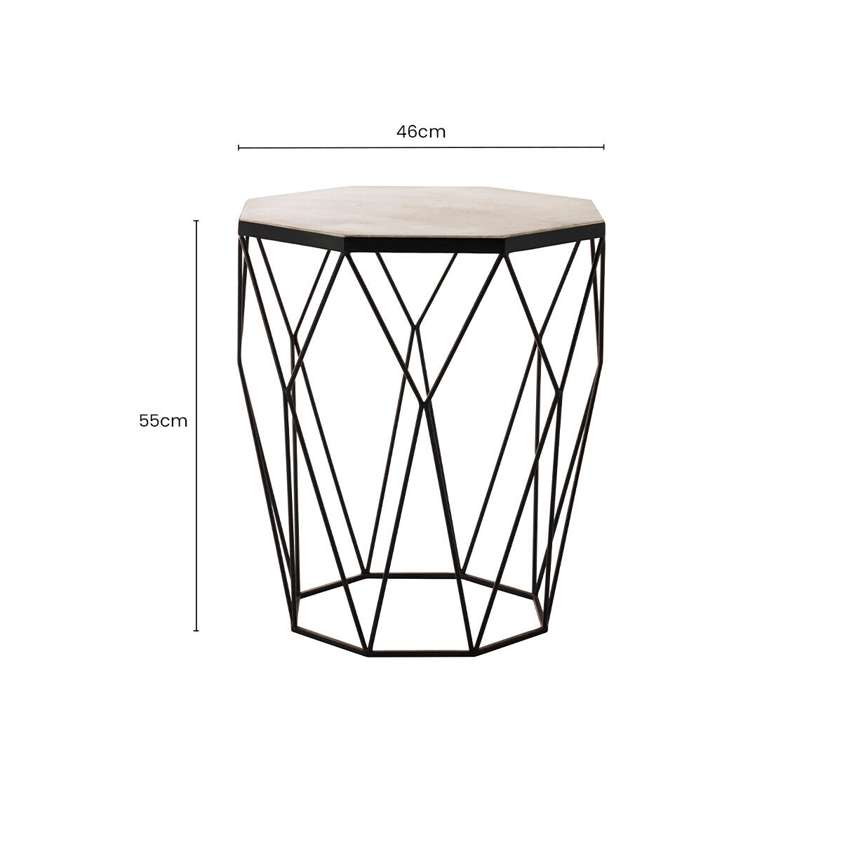 White Marble Octagonal Side Table with Black Finish Base