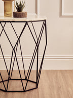 White Marble Octagonal Side Table with Black Finish Base