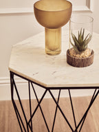 White Marble Octagonal Side Table with Black Finish Base