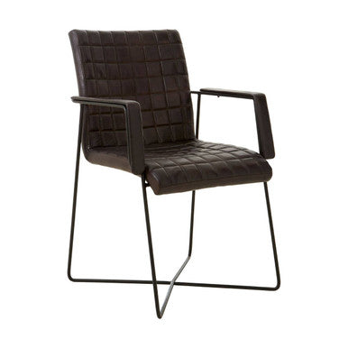 Black Quilted Leather Chair with Black Iron Frame