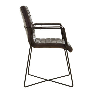 Black Quilted Leather Chair with Black Iron Frame