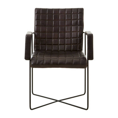 Black Quilted Leather Chair with Black Iron Frame