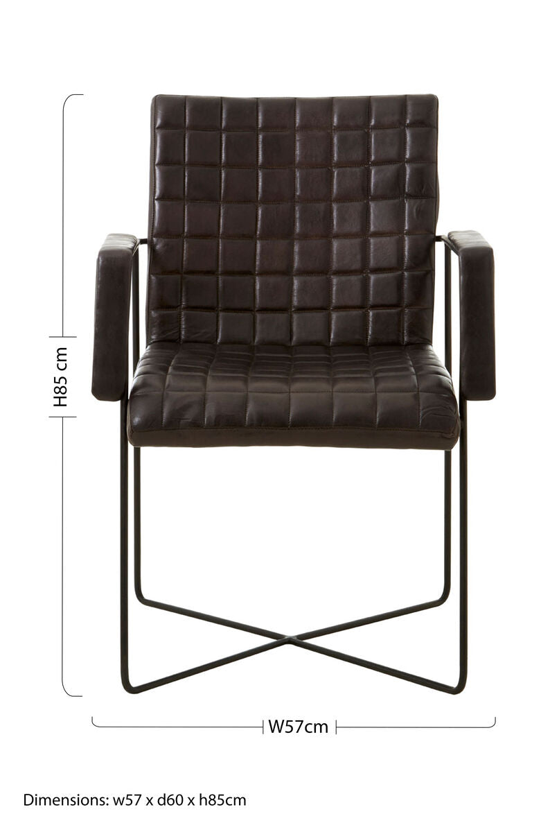 Black Quilted Leather Chair with Black Iron Frame