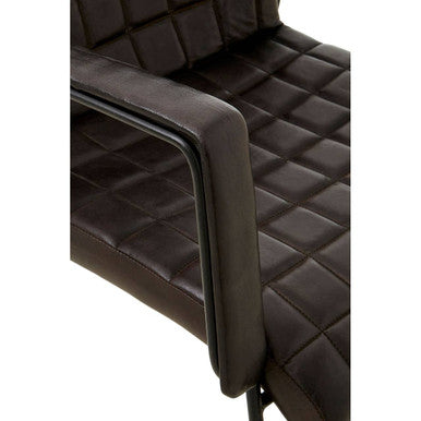 Black Quilted Leather Chair with Black Iron Frame