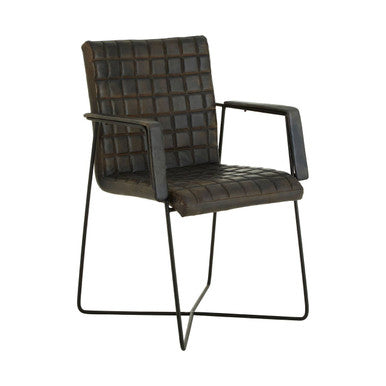 Grey Quilted Leather Chair with Black Iron Frame
