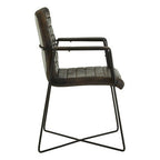 Grey Quilted Leather Chair with Black Iron Frame