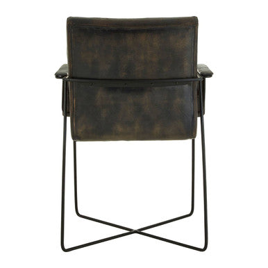 Grey Quilted Leather Chair with Black Iron Frame