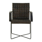 Grey Quilted Leather Chair with Black Iron Frame