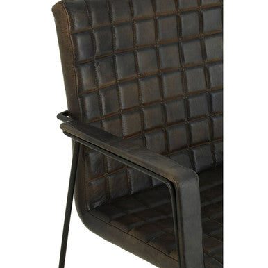 Grey Quilted Leather Chair with Black Iron Frame
