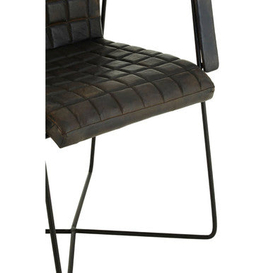 Grey Quilted Leather Chair with Black Iron Frame
