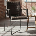 Grey Quilted Leather Chair with Black Iron Frame