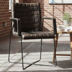 Grey Quilted Leather Chair with Black Iron Frame