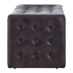 Antique Brown Leather Button Tufted Bench