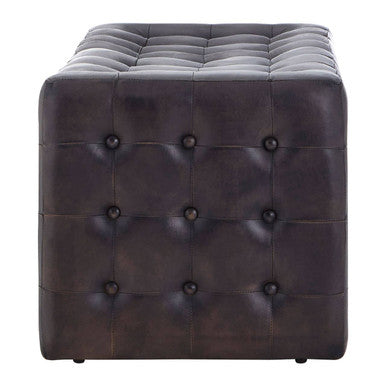 Antique Brown Leather Button Tufted Bench