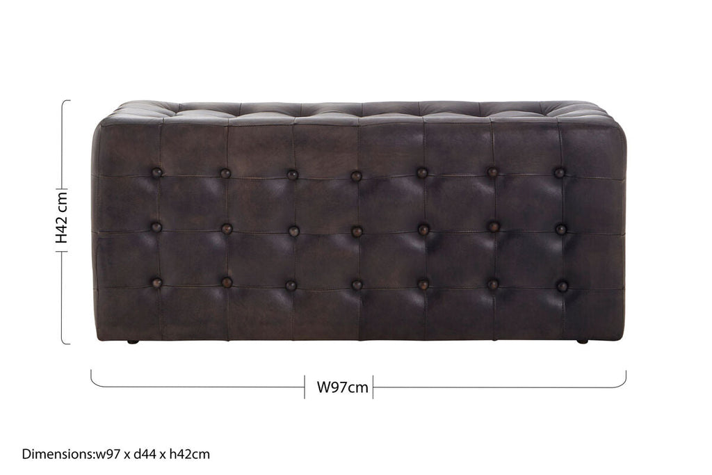 Antique Brown Leather Button Tufted Bench