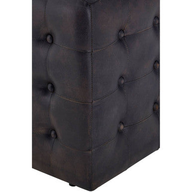 Antique Brown Leather Button Tufted Bench