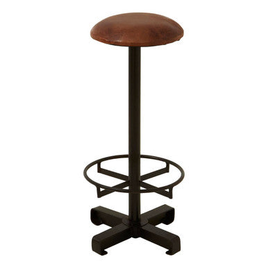 Brown Leather Round Bar Stool