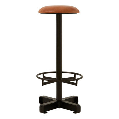 Light Brown Leather Bar Stool with Black Finish Base