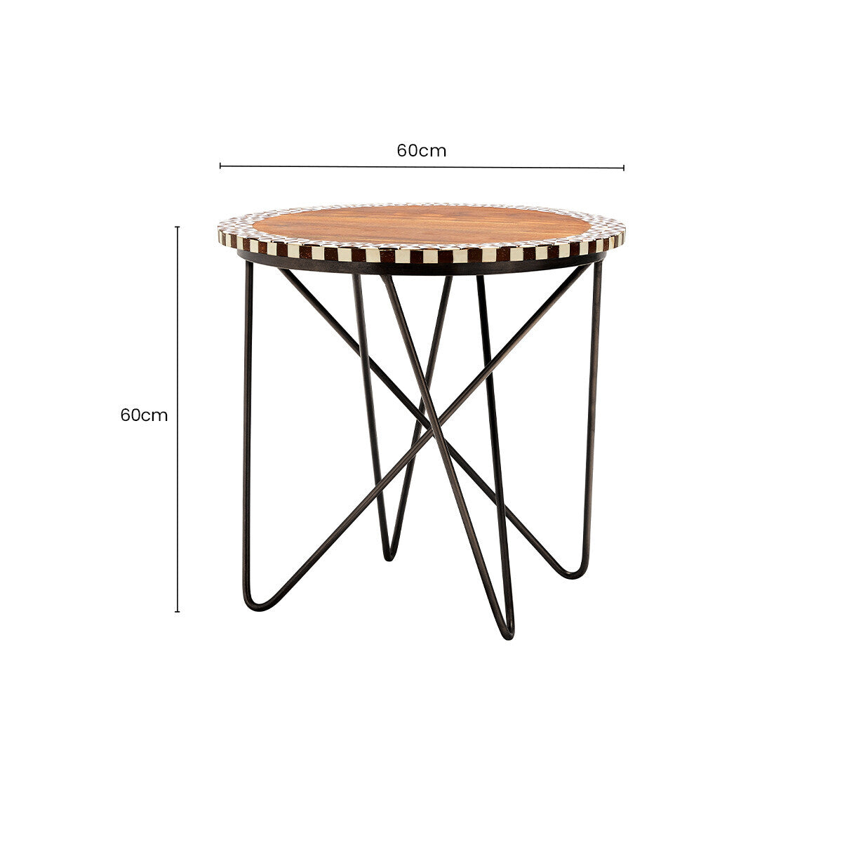 Natural Acacia Wood Round Side Table with Mosaic Edge