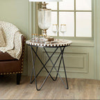 Natural Acacia Wood Round Side Table with Mosaic Edge