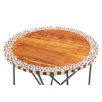 Natural Acacia Wood Round Side Table with Mosaic Edge