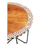 Natural Acacia Wood Round Side Table with Mosaic Edge