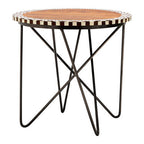 Natural Acacia Wood Round Side Table with Mosaic Edge