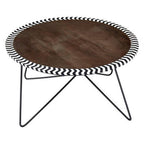 Natural Acacia Wood Round Coffee Table with Mosaic Edge