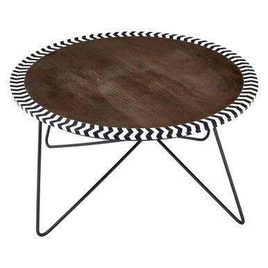 Natural Acacia Wood Round Coffee Table with Mosaic Edge