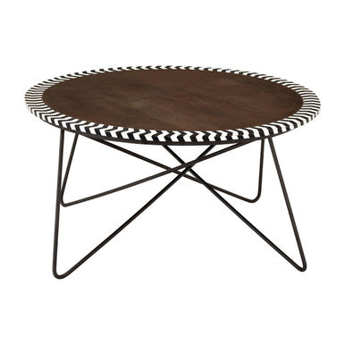 Natural Acacia Wood Round Coffee Table with Mosaic Edge