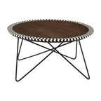 Natural Acacia Wood Round Coffee Table with Mosaic Edge