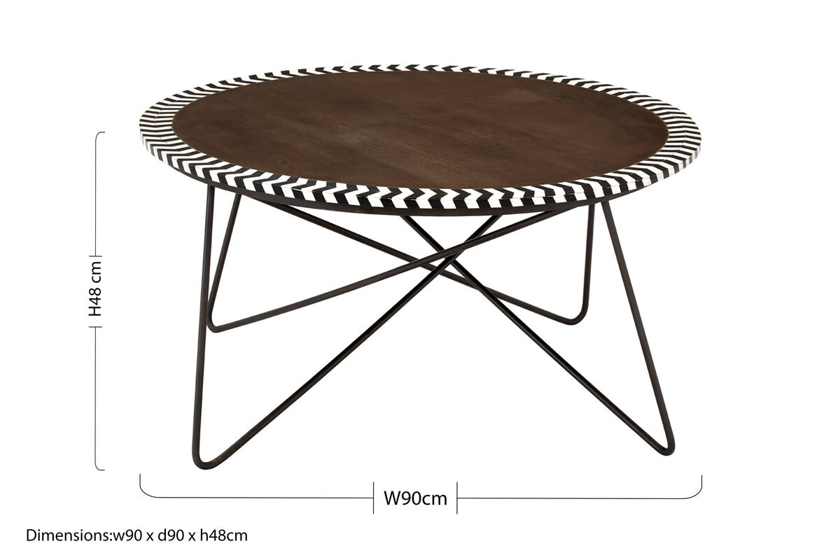 Natural Acacia Wood Round Coffee Table with Mosaic Edge