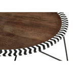 Natural Acacia Wood Round Coffee Table with Mosaic Edge