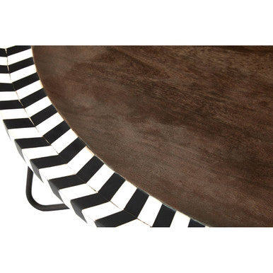 Natural Acacia Wood Round Coffee Table with Mosaic Edge