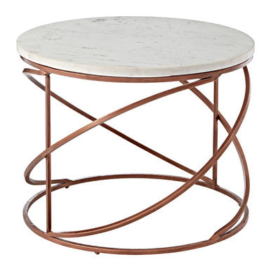 White Marble Round Coffee Table with Brass Finish Base