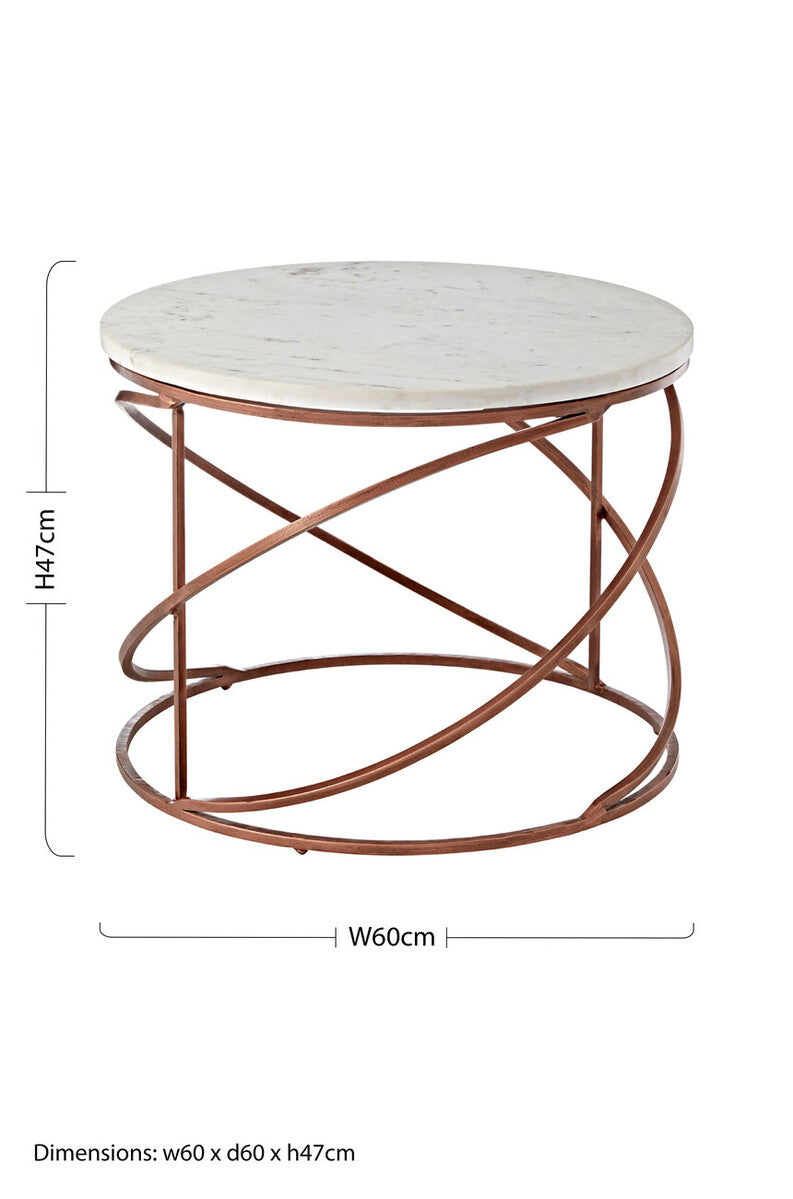 White Marble Round Coffee Table with Brass Finish Base