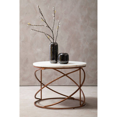 White Marble Round Coffee Table with Brass Finish Base