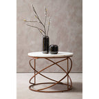 White Marble Round Coffee Table with Brass Finish Base