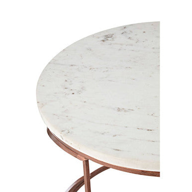 White Marble Round Coffee Table with Brass Finish Base