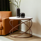 White Marble Round Coffee Table with Brass Finish Base